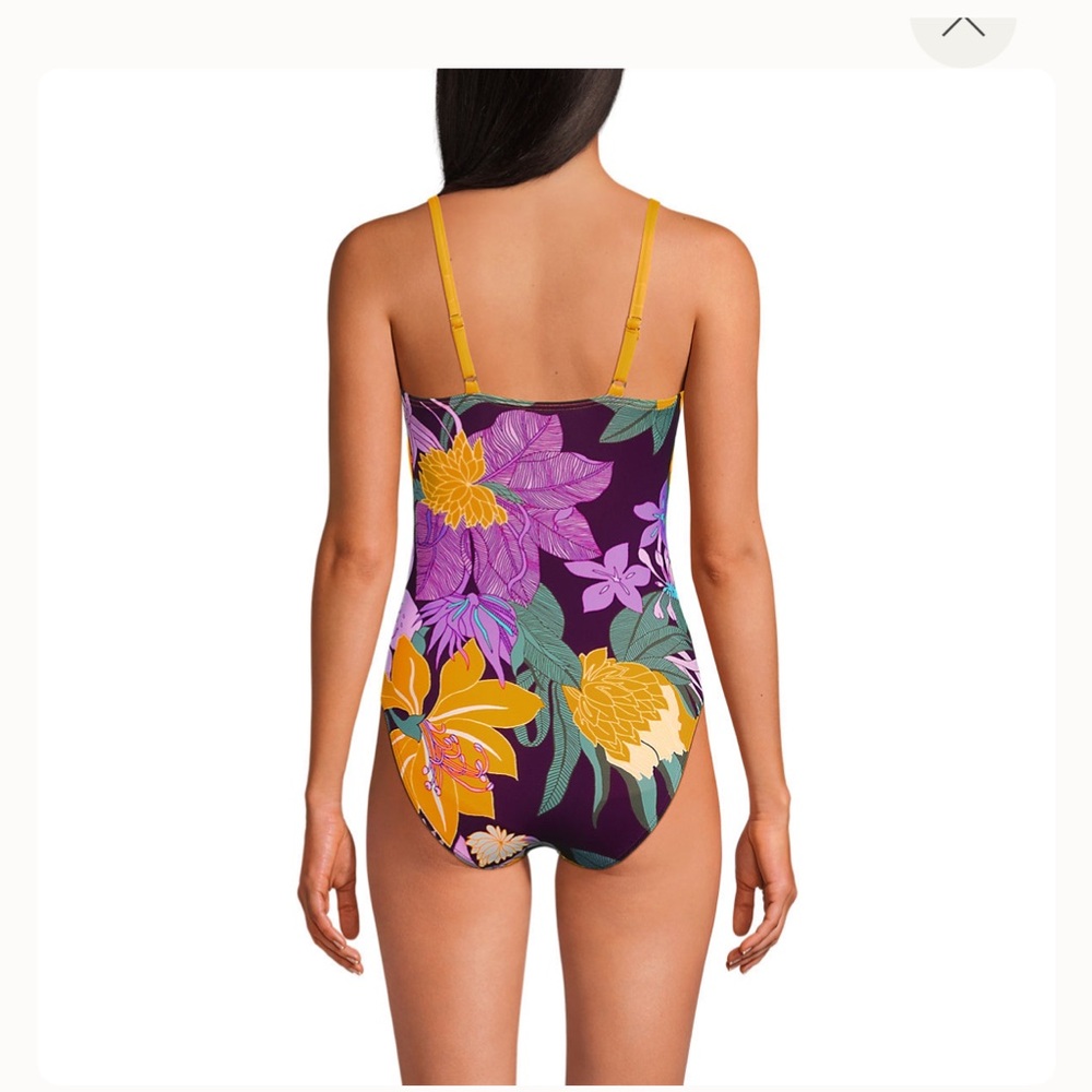 Lands' End O Ring Monokini onepieve mango and Purple Floral - Picture 5 of 6